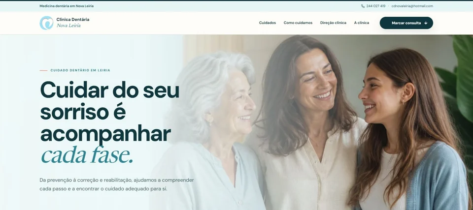 Captura da página inicial: Clínica Dentária Nova Leiria